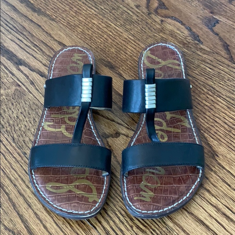 Sam Edelman black leather flat slide sandals 7.5